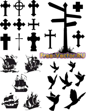 Кресты, корабли, птицы вектор